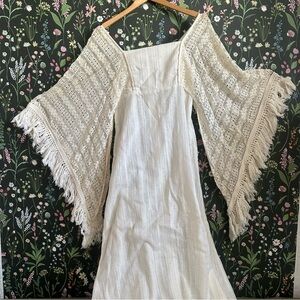 Miss K Shaheen Cream Lace Sleeve maxi Dress